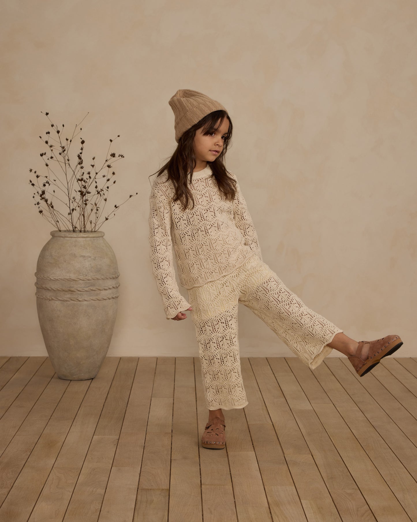 Rylee + Cru Crochet Knit Pant Natural