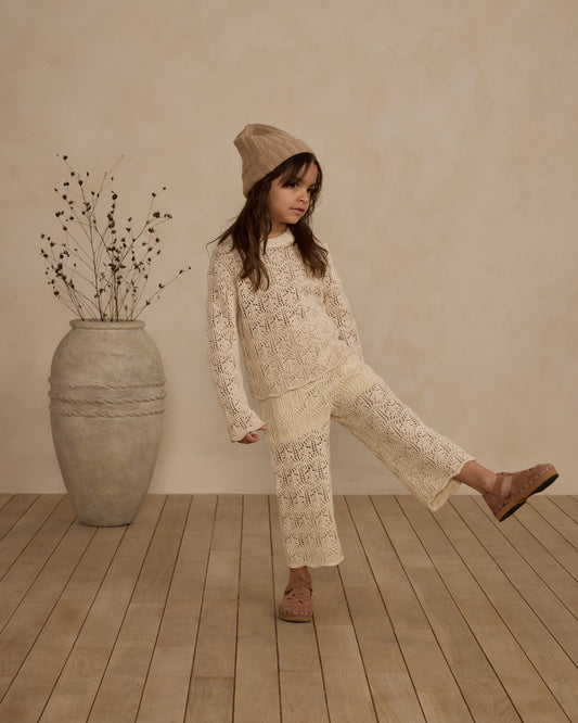 Rylee + Cru Crochet Knit Pullover Natural