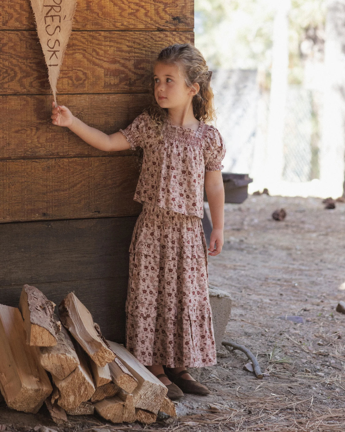 Rylee + Cru Ruffled Midi Skirt Pink Floral Blush
