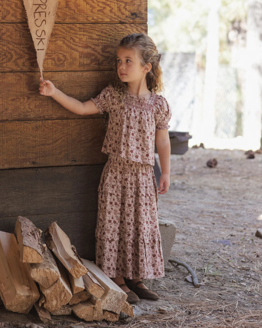 Rylee + Cru Ruffled Midi Skirt Pink Floral Blush