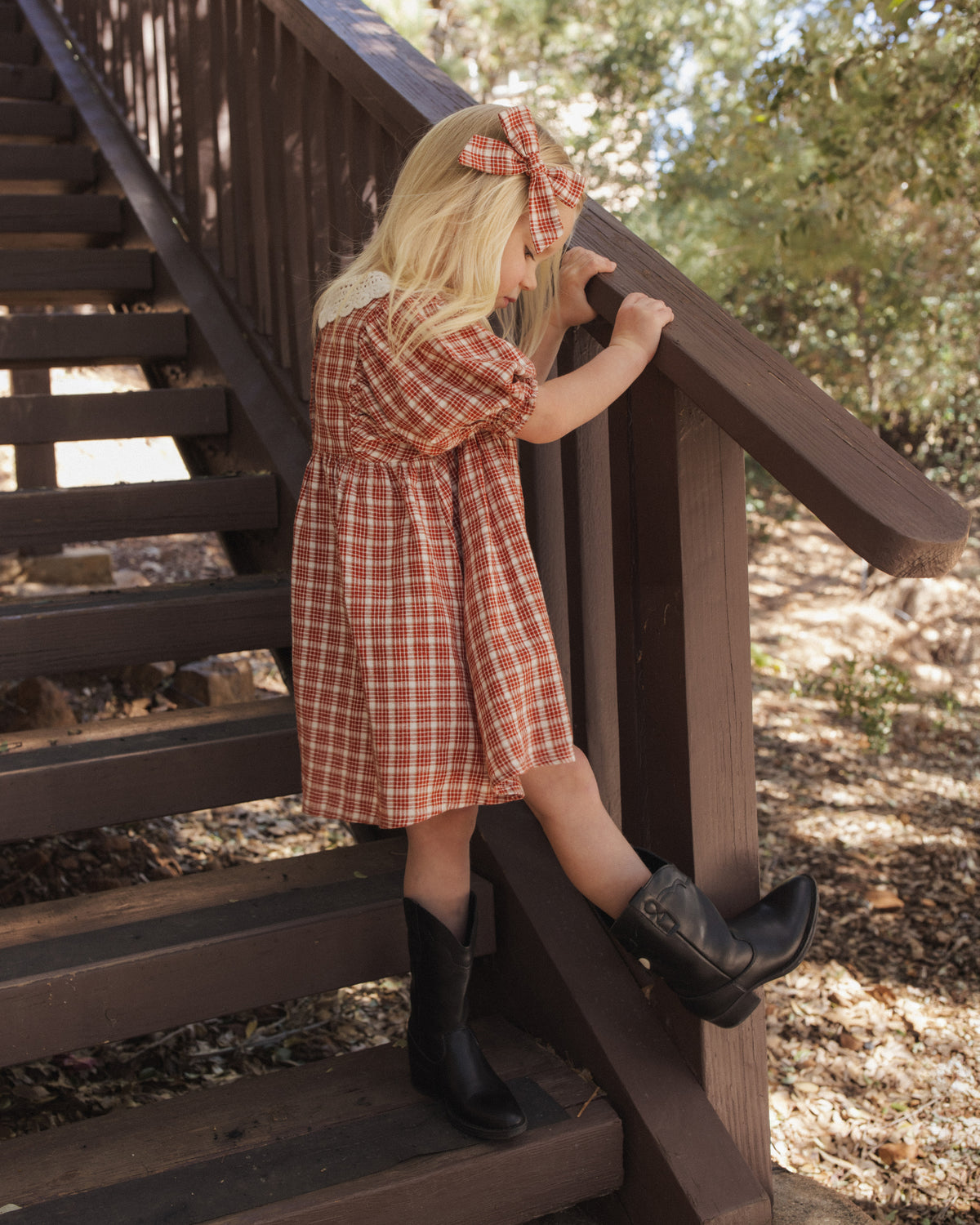 Rylee + Cru Teen Bow Vintage Plaid Ruby
