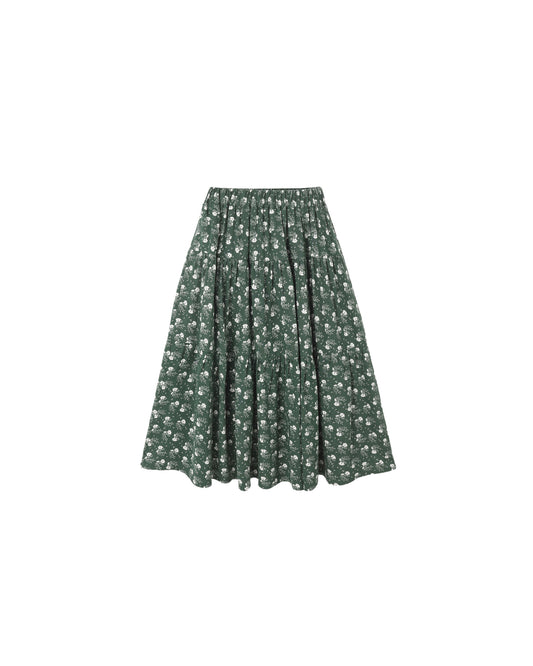 Rylee + Cru Tiered Midi Skirt Green Ditsy