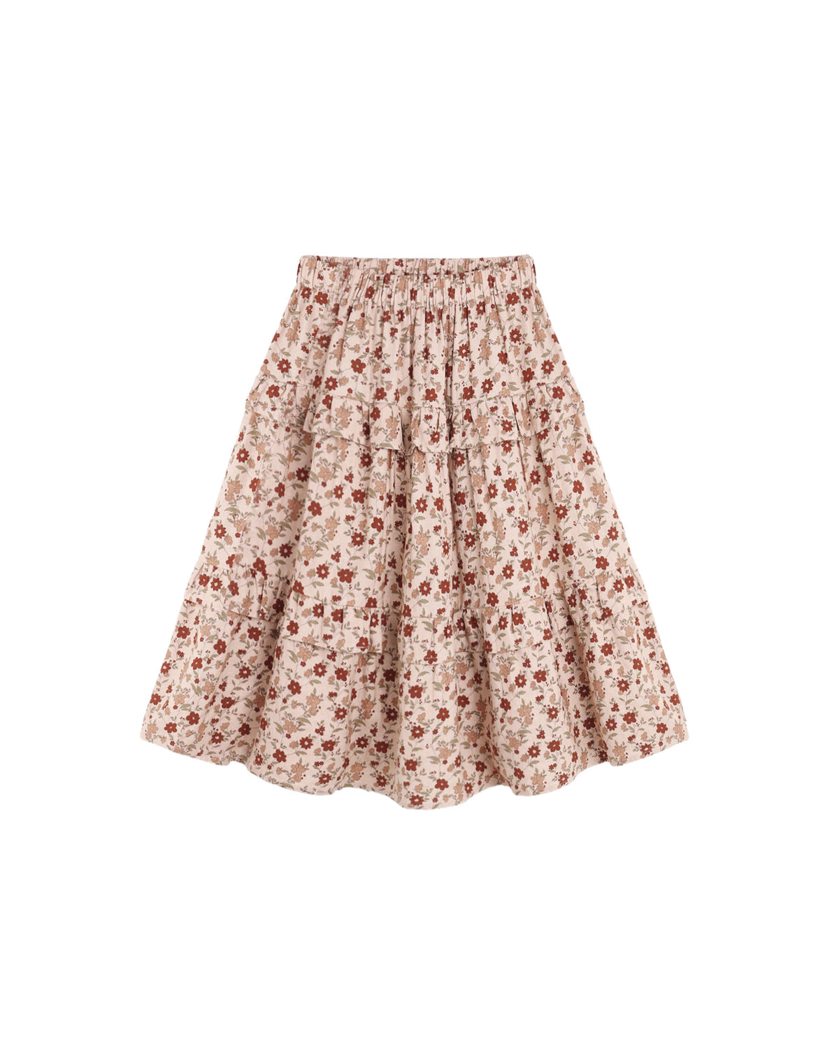 Rylee + Cru Ruffled Midi Skirt Pink Floral Blush