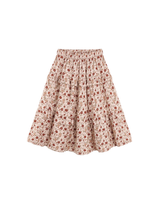Rylee + Cru Ruffled Midi Skirt Pink Floral Blush