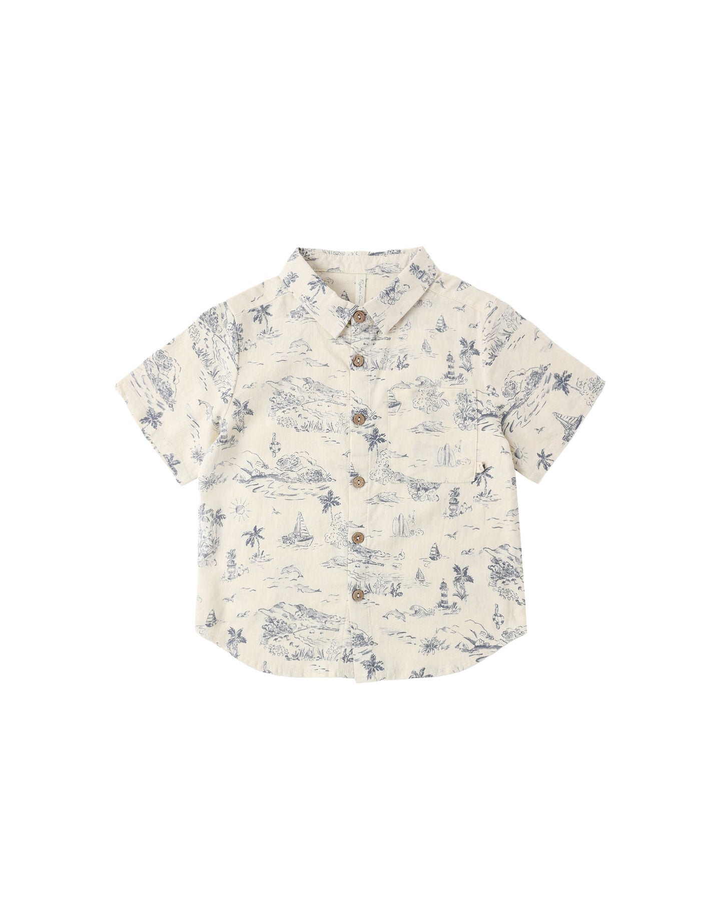 Rylee + Cru Collared Short Sleeve Shirt Ocean Toile