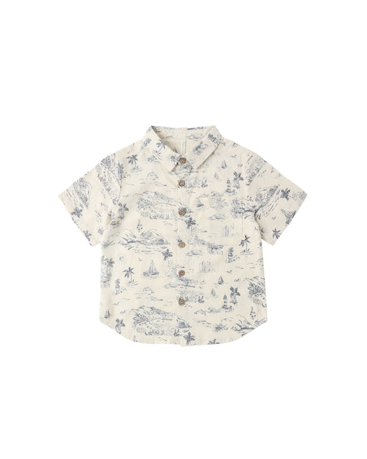 Rylee + Cru Collared Short Sleeve Shirt Ocean Toile
