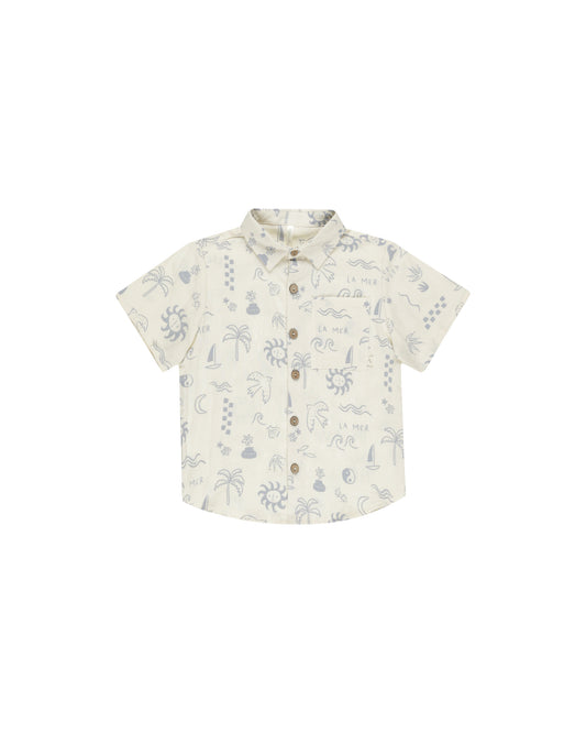 Rylee + Cru Collared Short Sleeve Shirt Mediterranean