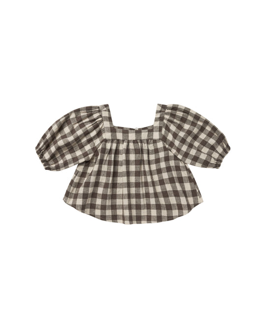 Rylee + Cru Gia Blouse Natural Charcoal Check