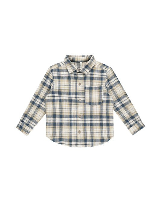 Rylee + Cru Collared Long Sleeve Shirt Indigo Plaid Natural