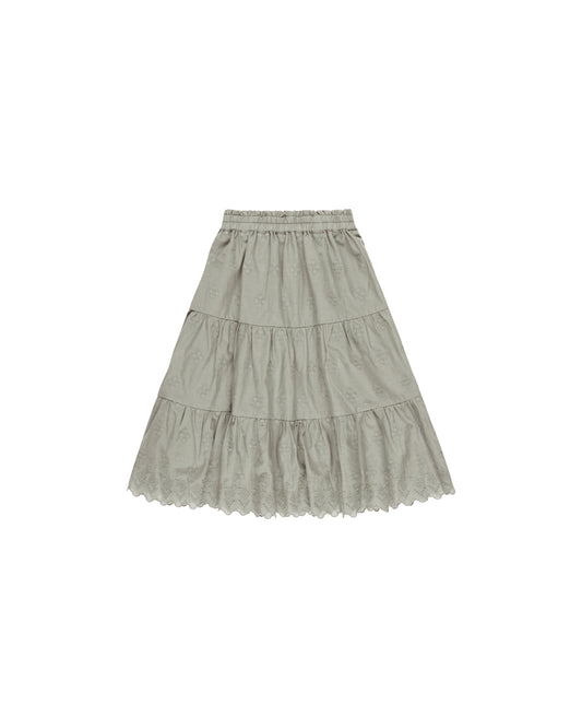 Rylee + Cru Ruffle Tiered Midi Skirt Laurel