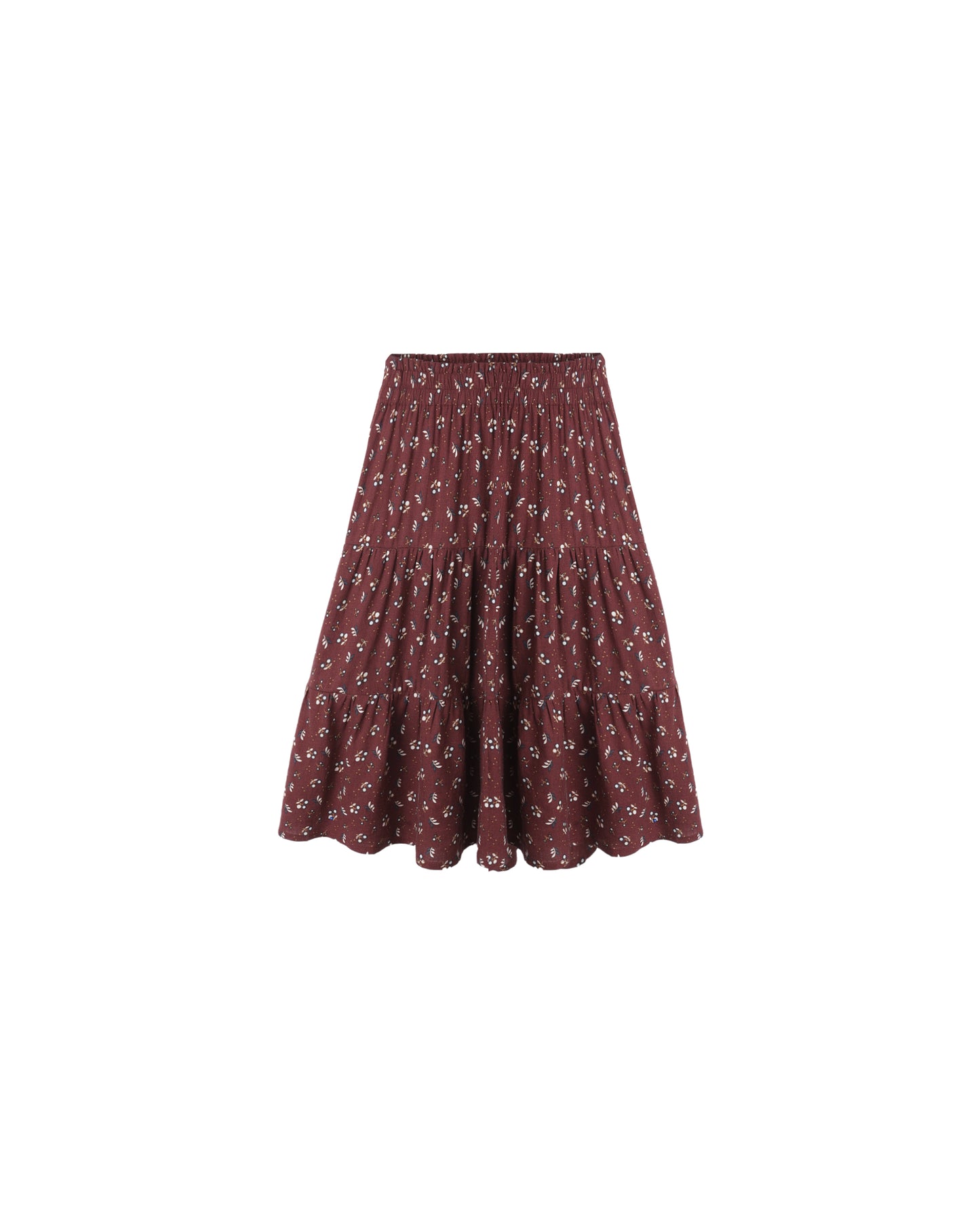 Rylee + Cru Ruffle Tiered Midi Skirt Harvest Berry