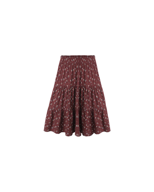Rylee + Cru Ruffle Tiered Midi Skirt Harvest Berry