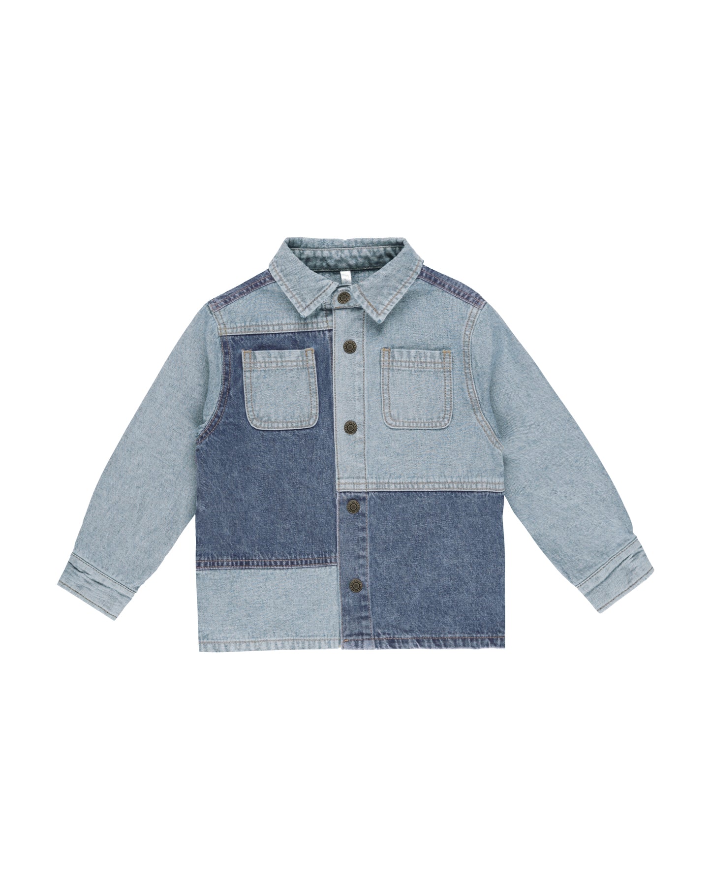 Rylee + Cru Patchwork Overshirt Light Washed Denim