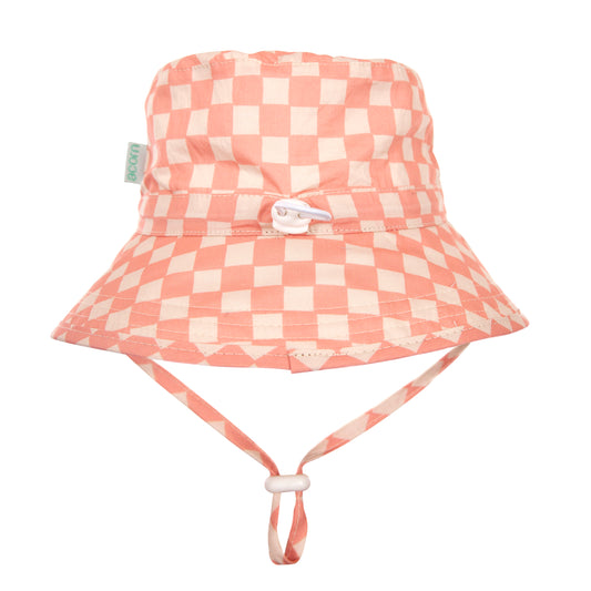 Acorn Broad Brim Bucket Hat Pink Checks