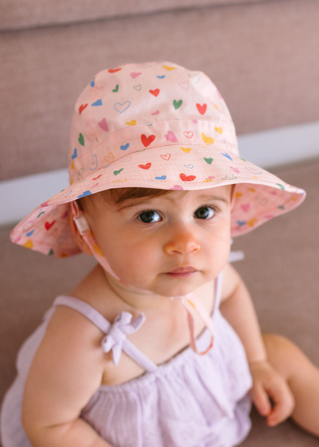 Acorn Floating Hearts Wide Brim Infant Hat
