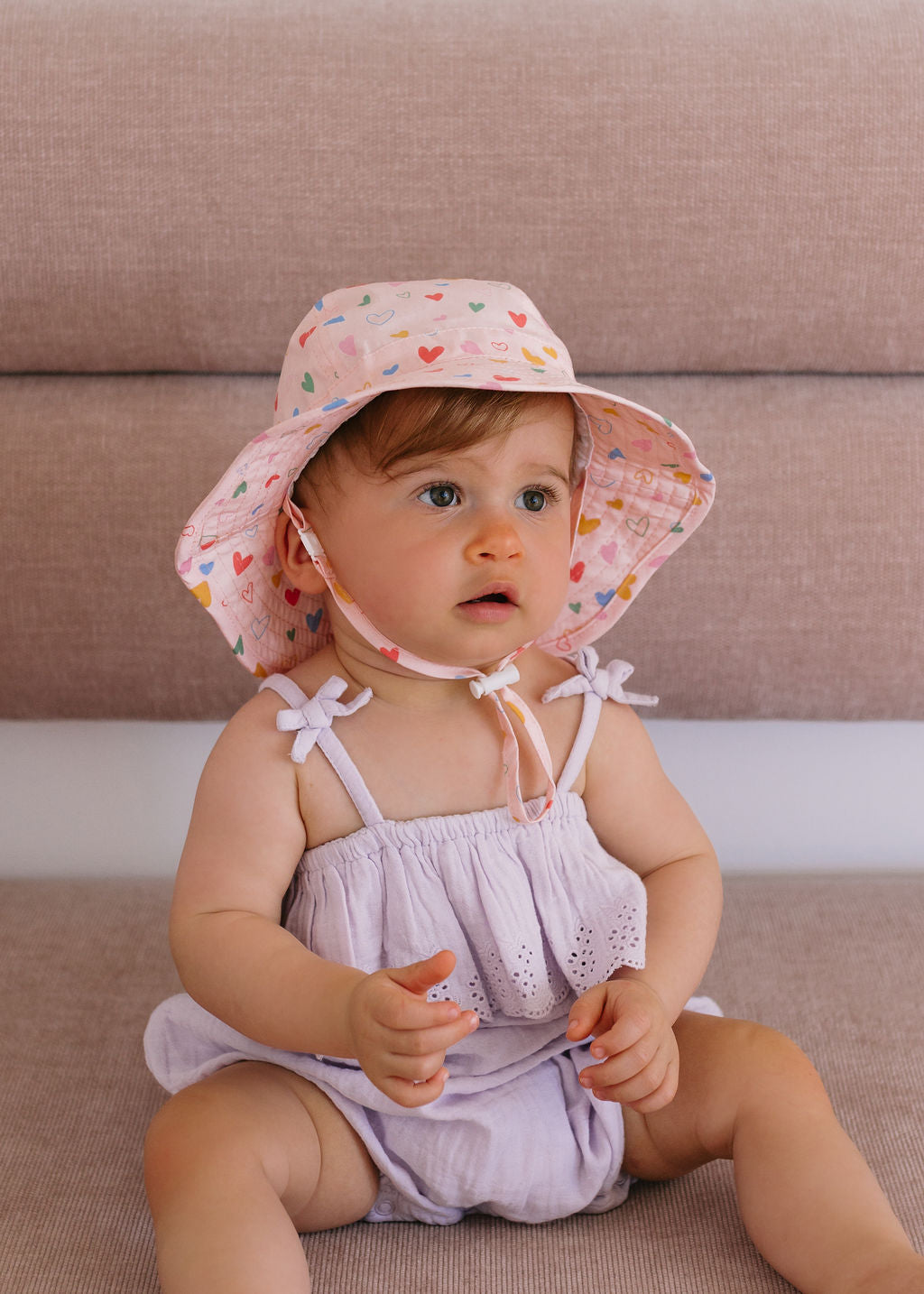 Acorn Floating Hearts Wide Brim Infant Hat