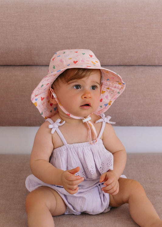 Acorn Floating Hearts Wide Brim Infant Hat