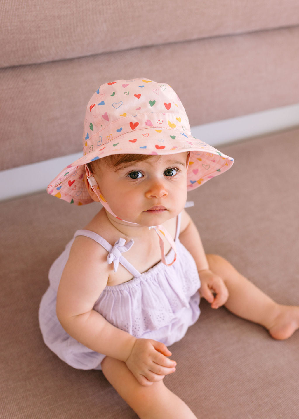 Acorn Floating Hearts Wide Brim Infant Hat