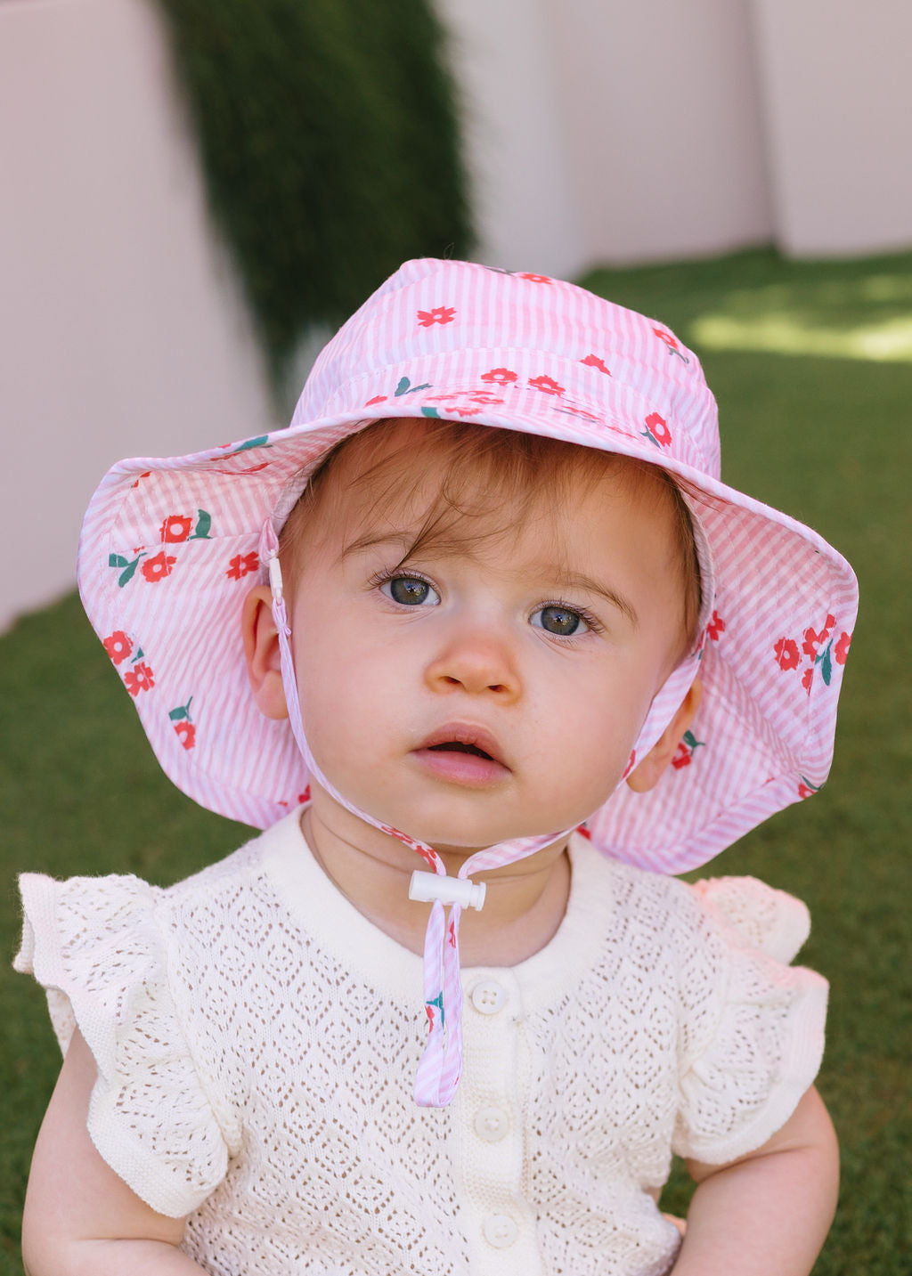 Acorn Striped Posy Wide Brim Infant Hat