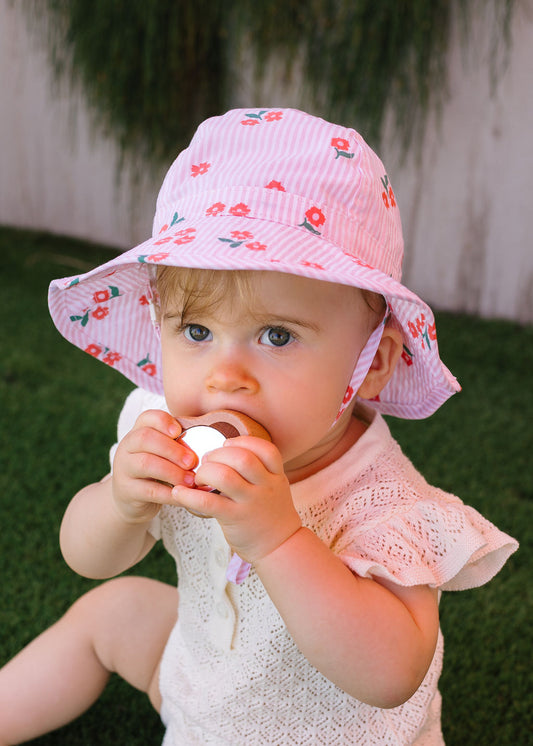 Acorn Striped Posy Wide Brim Infant Hat