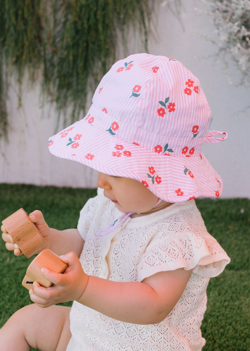 Acorn Striped Posy Wide Brim Infant Hat