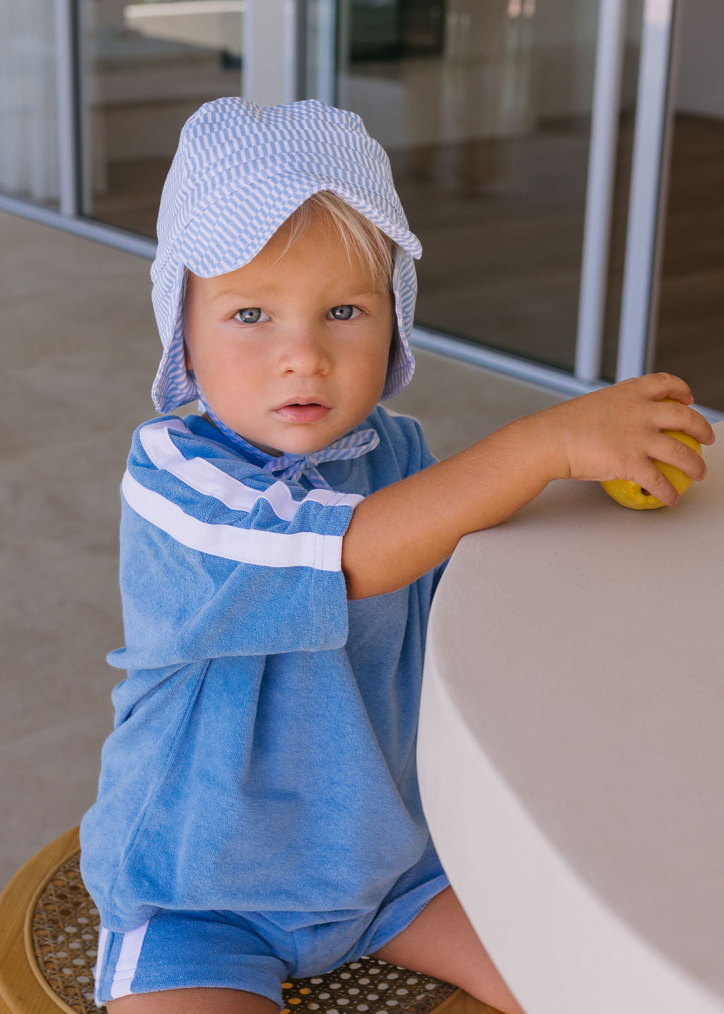 Acorn Blue Sprinkle Soft Jersey Flap Cap