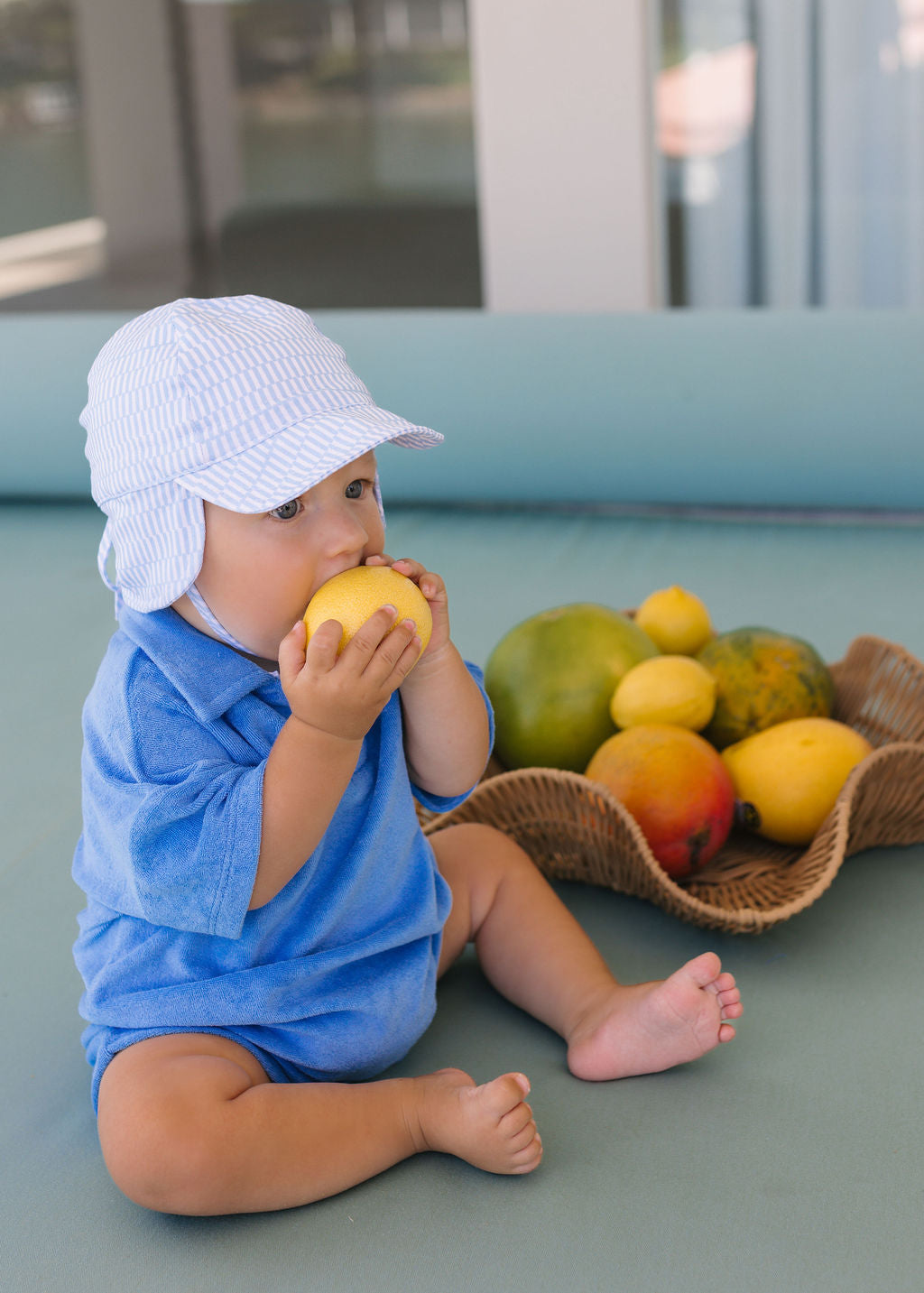 Acorn Blue Sprinkle Soft Jersey Flap Cap