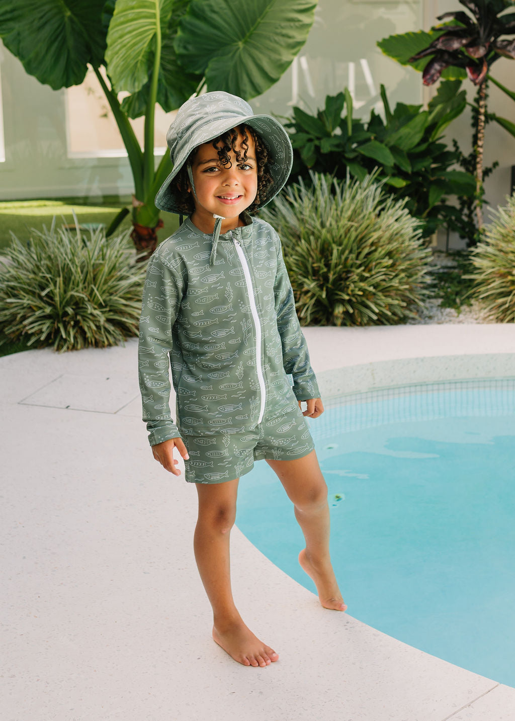Acorn School Of Fish Wide Brim Swim Bucket Hat