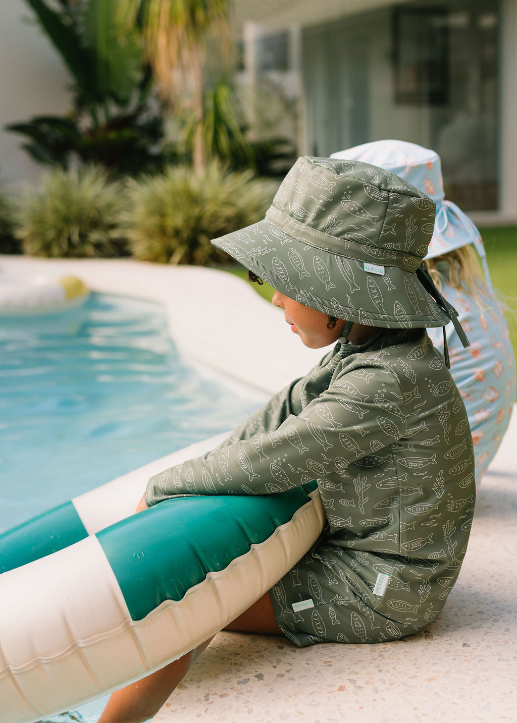 Acorn School Of Fish Wide Brim Swim Bucket Hat