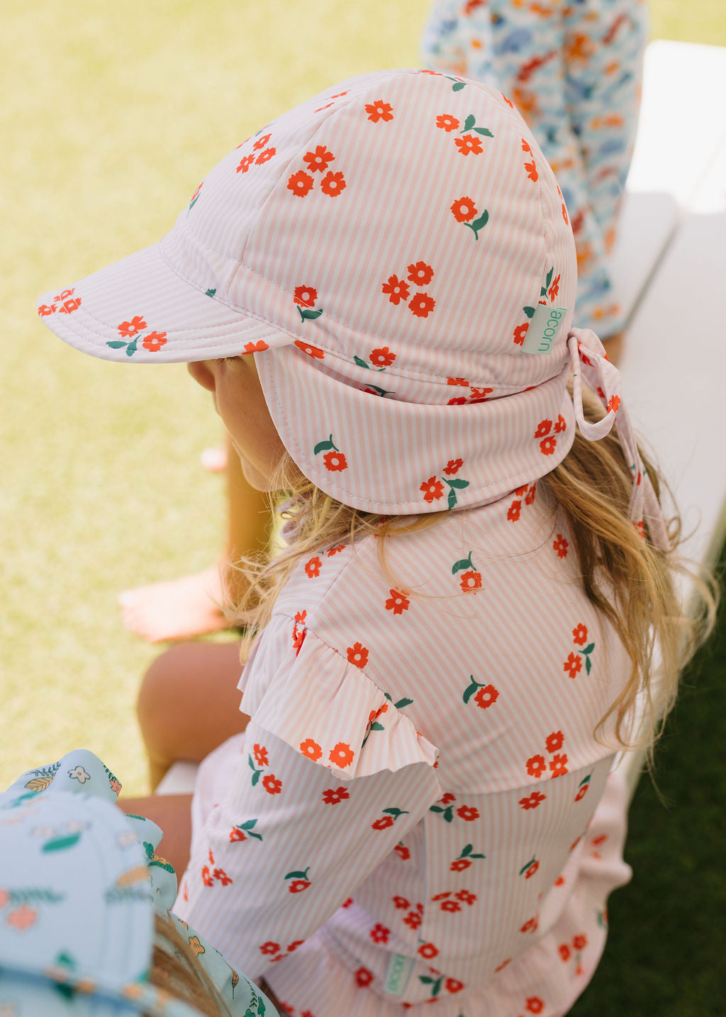 Acorn Striped Posy Swim Flap Cap