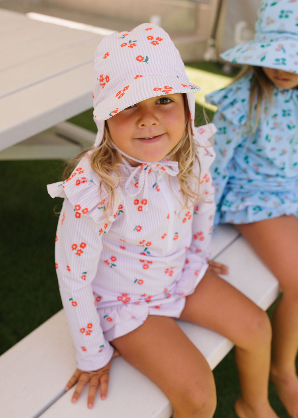 Acorn Striped Posy Swim Flap Cap