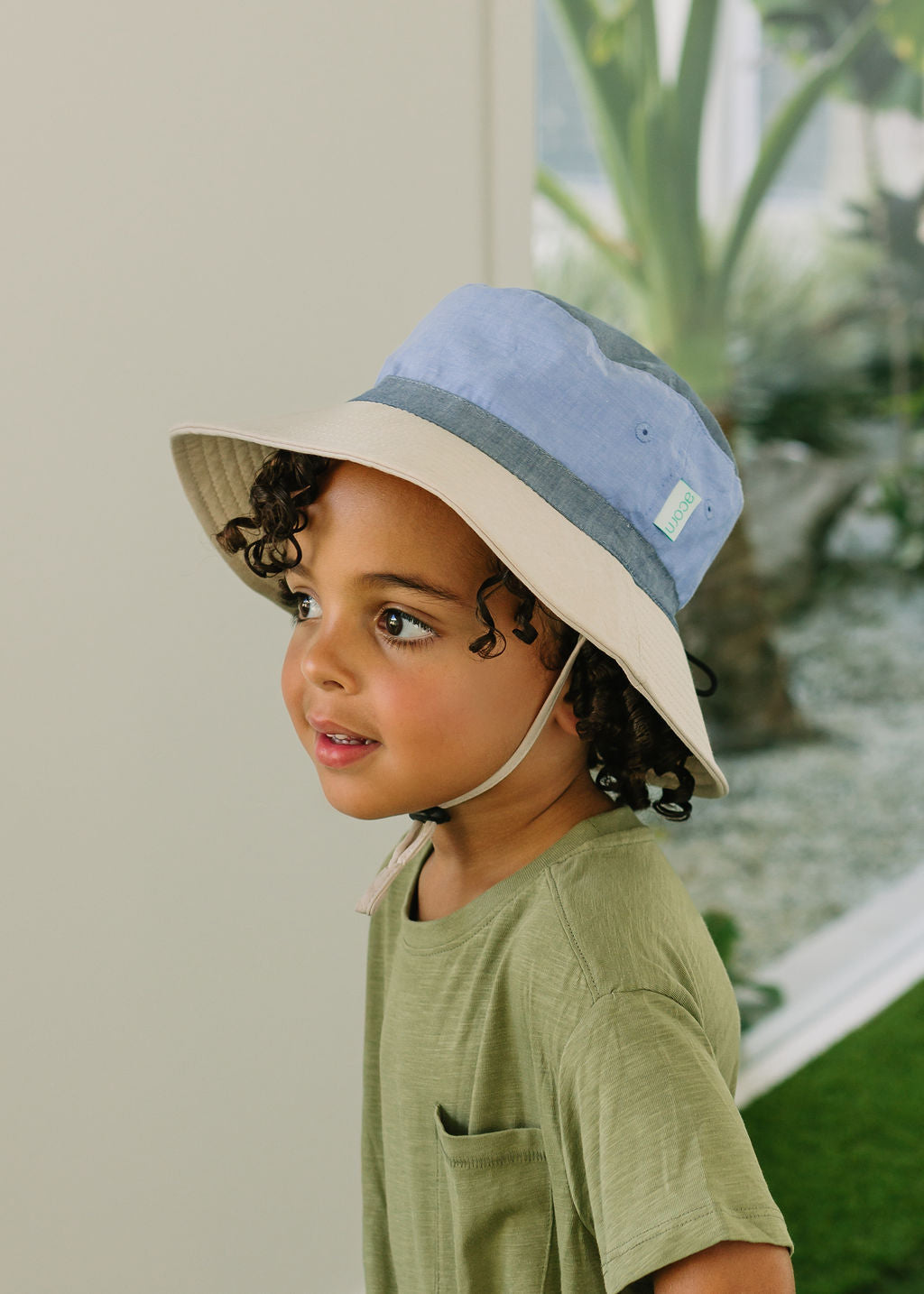 Acorn Blue Colour Block Wide Brim Bucket Hat