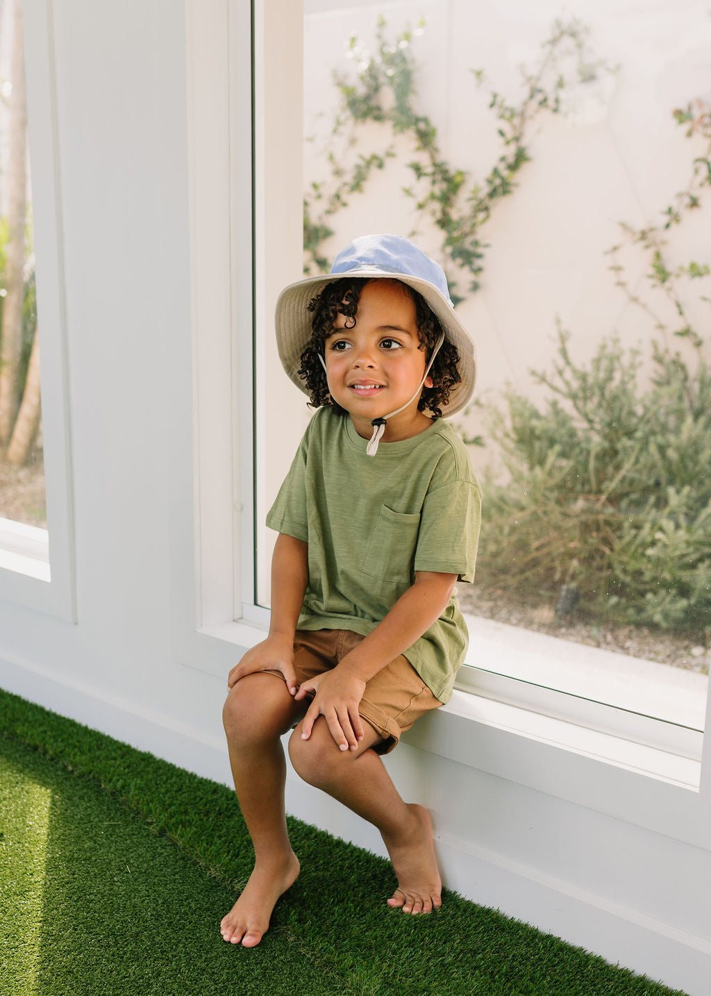 Acorn Blue Colour Block Wide Brim Bucket Hat