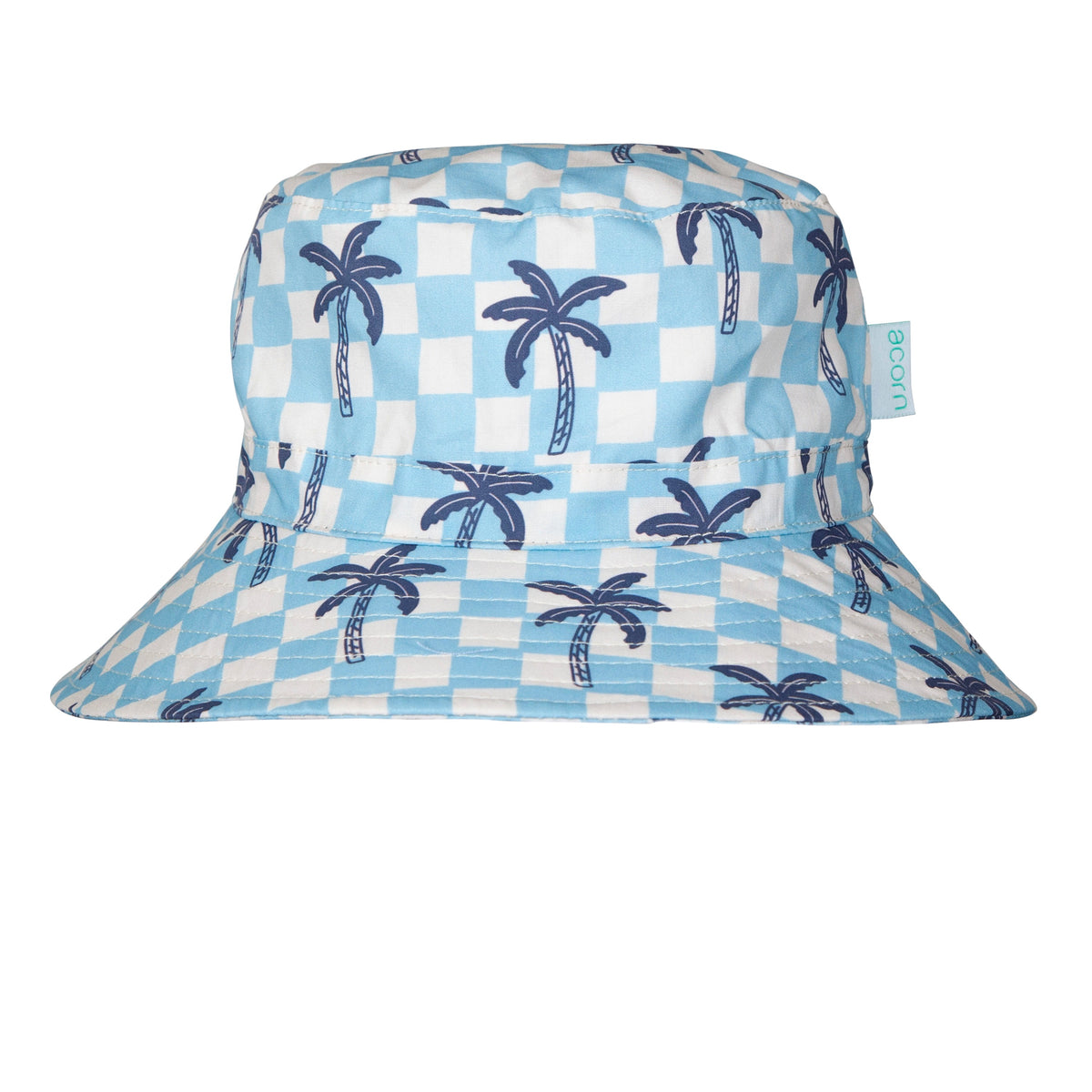 Acorn Blue Checked Palms Wide Brim Bucket Hat
