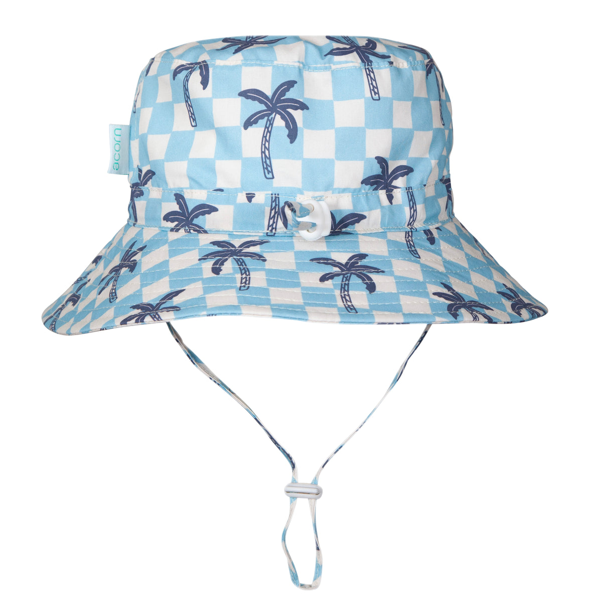 Acorn Blue Checked Palms Wide Brim Bucket Hat