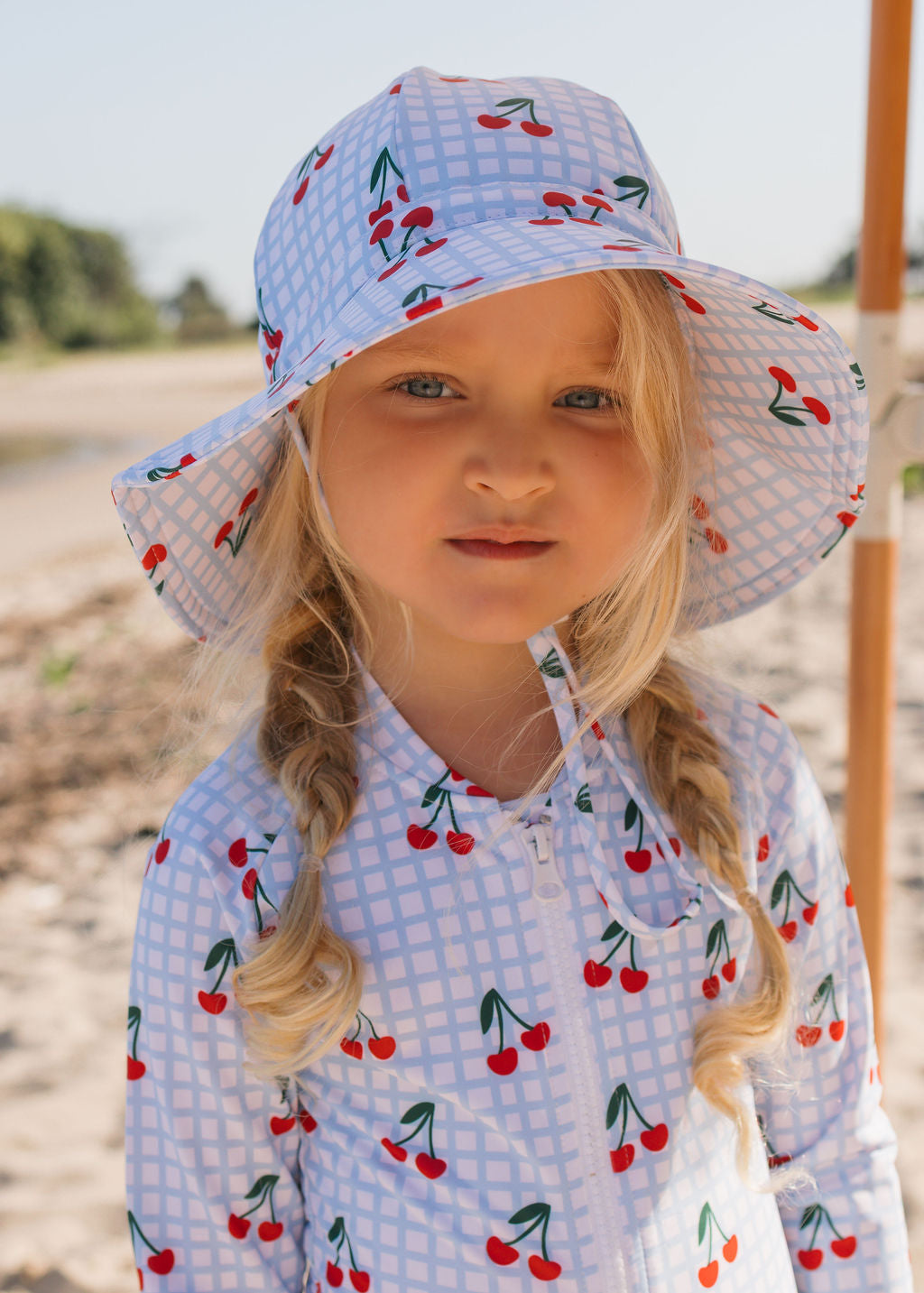 Acorn Cherry Checks Wide Brim Swim Hat