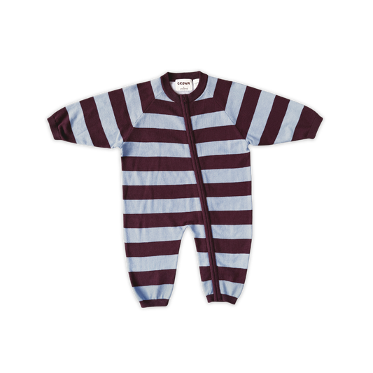 Grown Organic Stripe Zipper Knit Starsuit - Plum & Haze