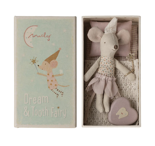 Maileg Tooth Fairy Mouse Little Sister in Box Heather