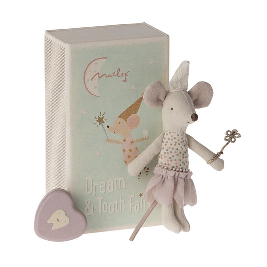 Maileg Tooth Fairy Mouse Little Sister in Box Heather