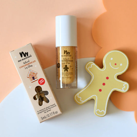 No Nasties Limited Edition Christmas Gingerbread Flavoured Natural Lip Gloss Shimmery Nude Gold