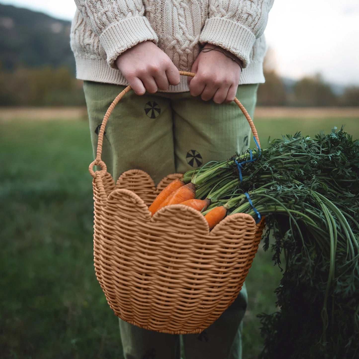 Olli Ella Rattan Tulip Carry Basket Natural