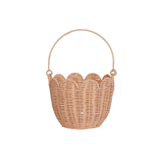 Olli Ella Rattan Tulip Carry Basket Seashell Pink