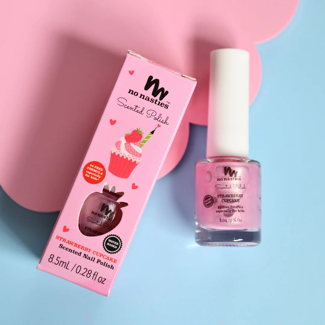 No Nasties Scented Kids Nail Polish Fruity Fun Strawberry Cupcake Pastel Pink