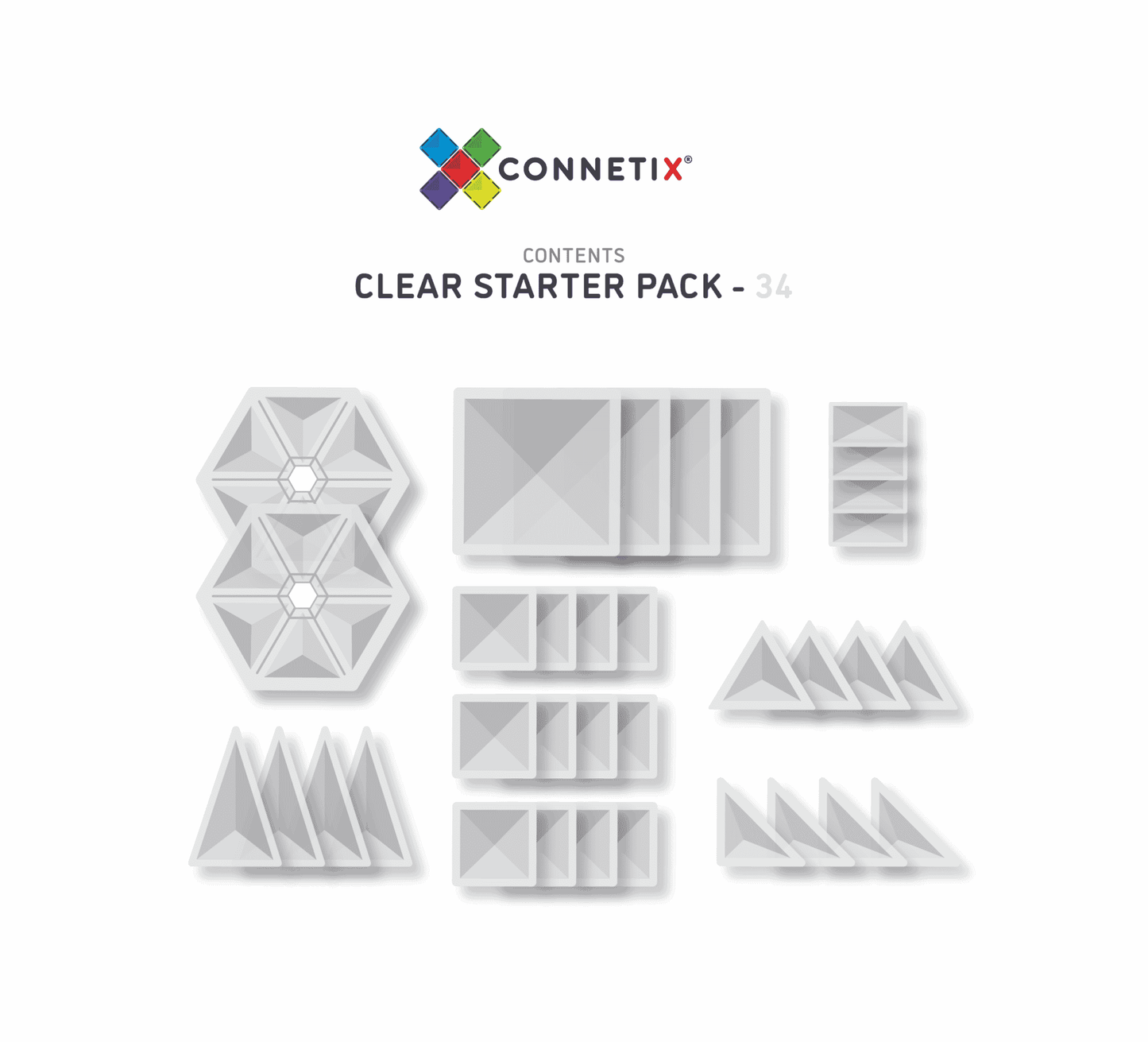 Connetix Tiles 34 Piece Starter Pack Clear