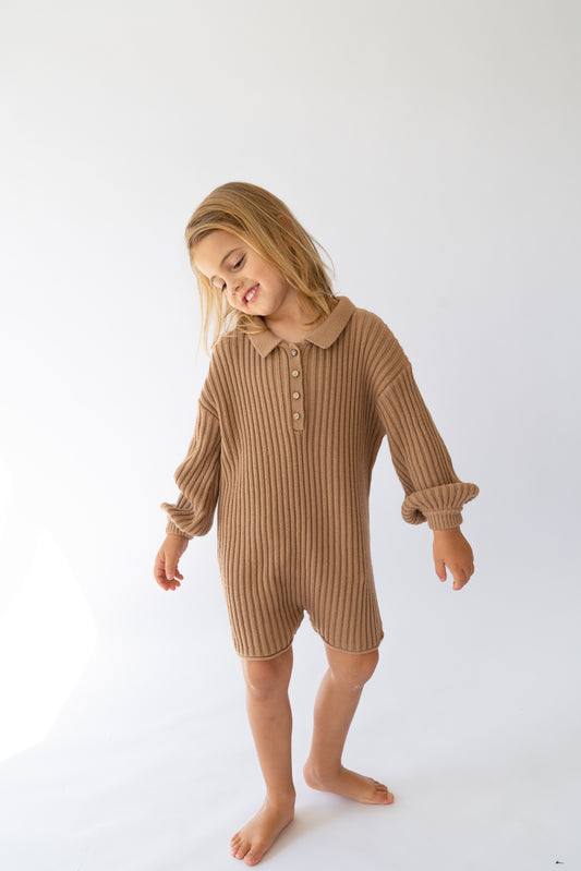 Illoura The Label Essential Long Sleeve Ribbed Knit Romper Chocolate