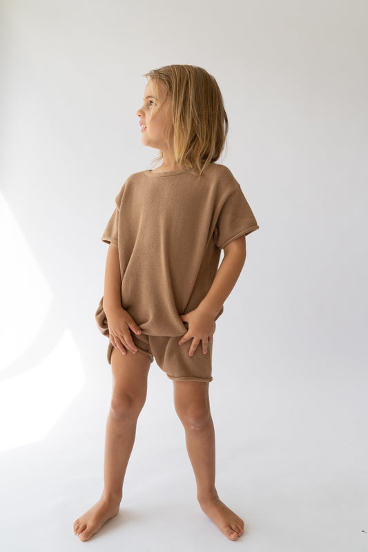 Illoura The Label Essential Short Sleeve Knit Romper Chocolate