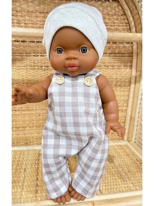 Threadz.Co Dolls Clothing Gingham Overalls Set 38cm