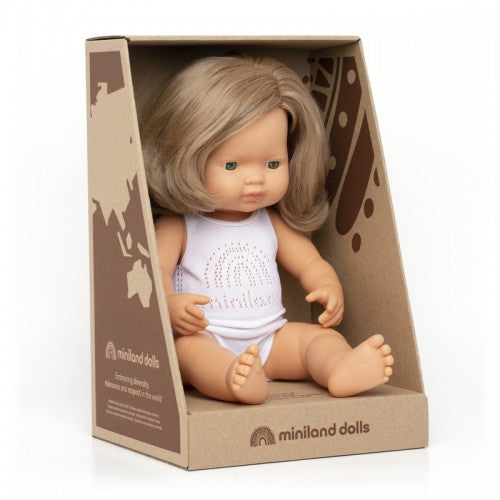 Miniland 38cm Baby Doll Dark Blond Caucasian girl