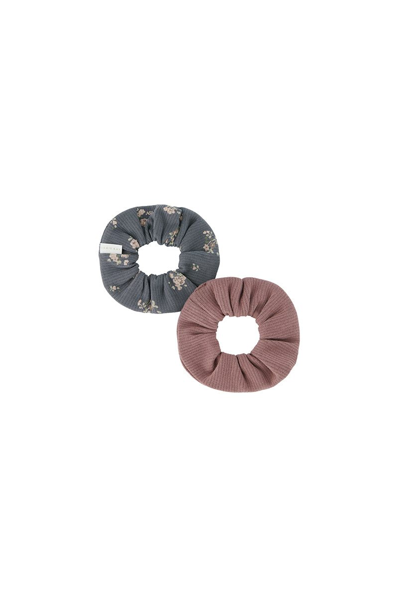 Jamie Kay Organic Cotton Fine Rib Scrunchie Two Pack Petite Fleur Lava Smoke/Bloom