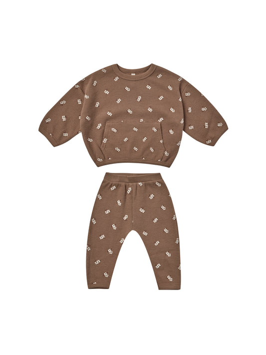 Quincy Mae Waffle Top + Pant Set Cocoa Floral